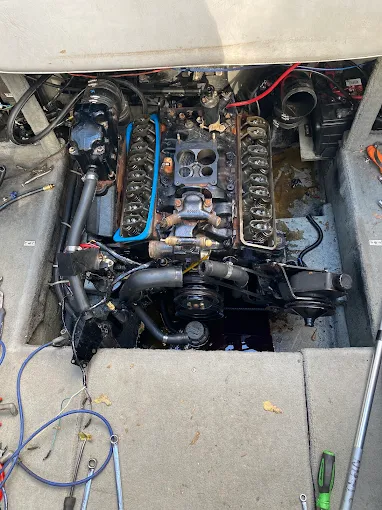 Marine engine during in-boat repair and diagnostics
